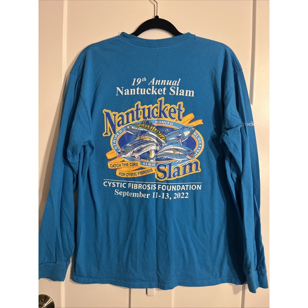 Gildan Men's Fishing Tournament Longsleeve Tshirt Blue Large Nantucket Slam 2022